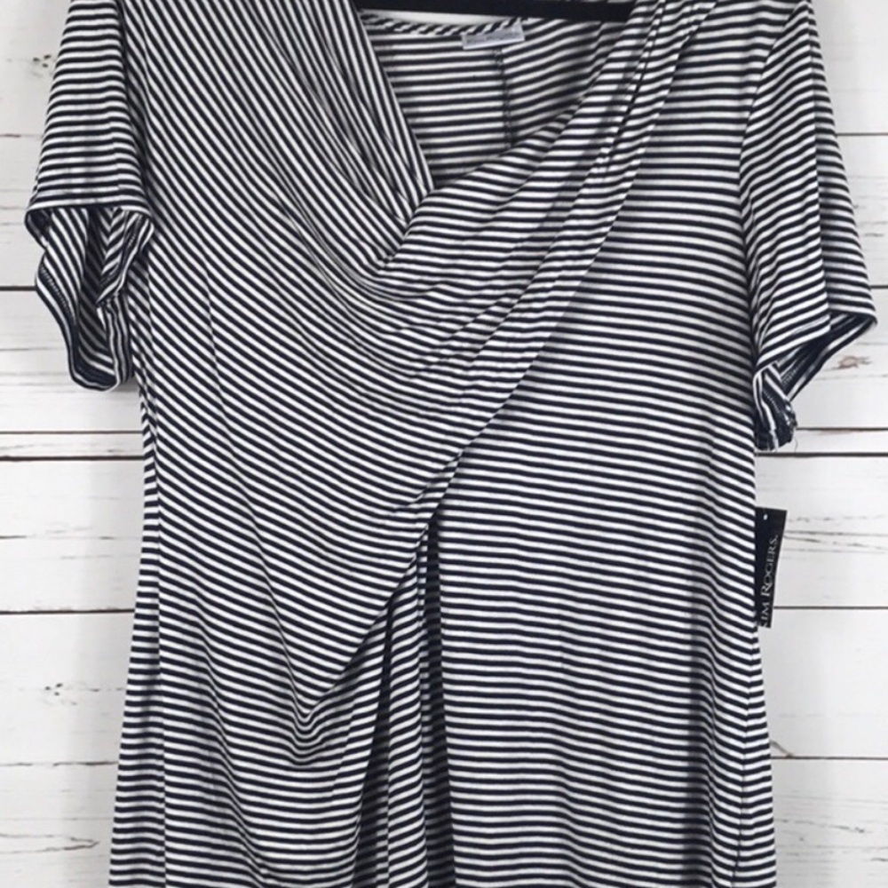 Kim Rogers Striped v neck cross over blouse NWT